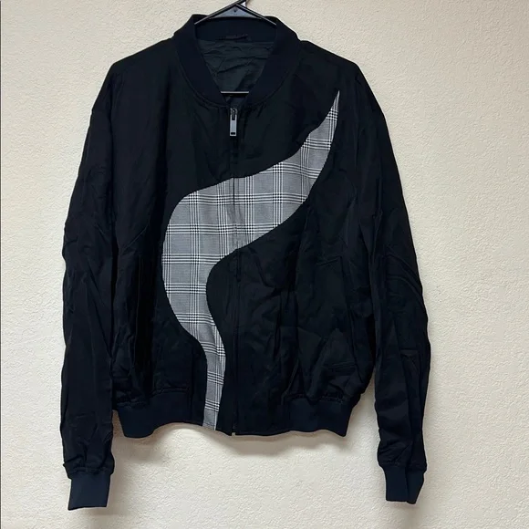 Alexander McQueen Men's Black Bomber Jacket with houndstooth Detail size L - Picture 3 of 6